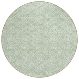 8' Mint Green Artichoke Green And Ivory Round Geometric Washable Indoor Outdoor Area Rug