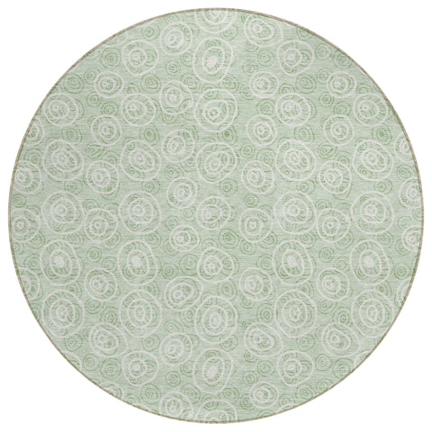 8' Mint Green Artichoke Green And Ivory Round Geometric Washable Indoor Outdoor Area Rug