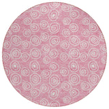 8' Pink And Ivory Round Geometric Washable Indoor Outdoor Area Rug