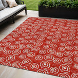 5' X 8' Red And Ivory Geometric Washable Indoor Outdoor Area Rug