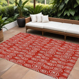 8' X 10' Red And Ivory Geometric Washable Indoor Outdoor Area Rug