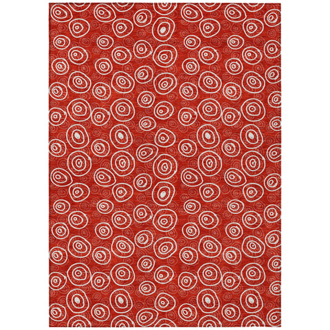8' X 10' Red And Ivory Geometric Washable Indoor Outdoor Area Rug