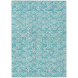 5' X 8' Teal Blue And Ivory Geometric Washable Indoor Outdoor Area Rug