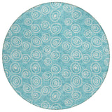 8' Teal Blue And Ivory Round Geometric Washable Indoor Outdoor Area Rug