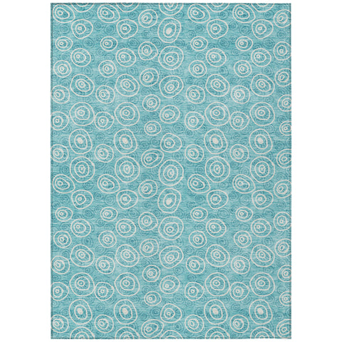 8' X 10' Teal Blue And Ivory Geometric Washable Indoor Outdoor Area Rug