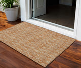 3' X 5' Terra Cotta Copper And Beige Geometric Washable Indoor Outdoor Area Rug