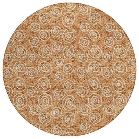 8' Terra Cotta Copper And Beige Round Geometric Washable Indoor Outdoor Area Rug
