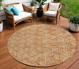 8' Terra Cotta Copper And Beige Round Geometric Washable Indoor Outdoor Area Rug