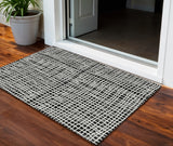 3' X 5' Black Gray And Ivory Striped Washable Indoor Outdoor Area Rug