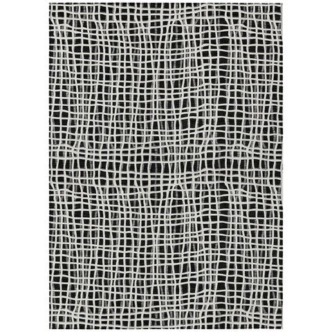5' X 8' Black Gray And Ivory Striped Washable Indoor Outdoor Area Rug