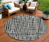 8' Black Gray And Ivory Round Striped Washable Indoor Outdoor Area Rug