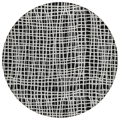 8' Black Gray And Ivory Round Striped Washable Indoor Outdoor Area Rug
