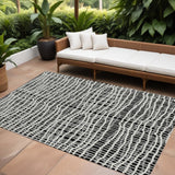 8' X 10' Black Gray And Ivory Striped Washable Indoor Outdoor Area Rug