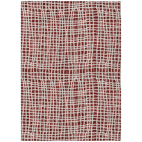 3' X 5' Burgundy And Ivory Striped Washable Indoor Outdoor Area Rug