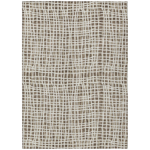 8' X 10' Brown Beige And Ivory Striped Washable Indoor Outdoor Area Rug