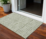 3' X 5' Green And Ivory Striped Washable Indoor Outdoor Area Rug