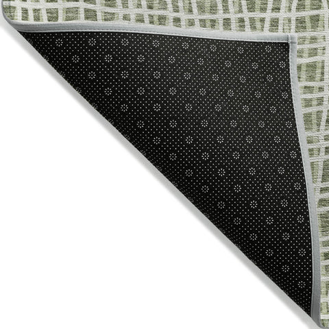 5' X 8' Green And Ivory Striped Washable Indoor Outdoor Area Rug