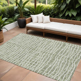 8' X 10' Green And Ivory Striped Washable Indoor Outdoor Area Rug