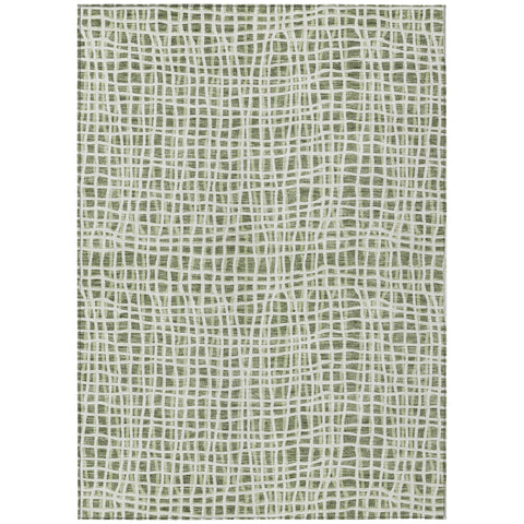 8' X 10' Green And Ivory Striped Washable Indoor Outdoor Area Rug