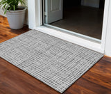 3' X 5' Gray Charcoal And Silver Striped Washable Indoor Outdoor Area Rug