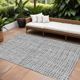 8' X 10' Gray Charcoal And Silver Striped Washable Indoor Outdoor Area Rug