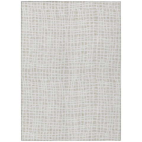 5' X 8' Ivory And Beige Striped Washable Indoor Outdoor Area Rug