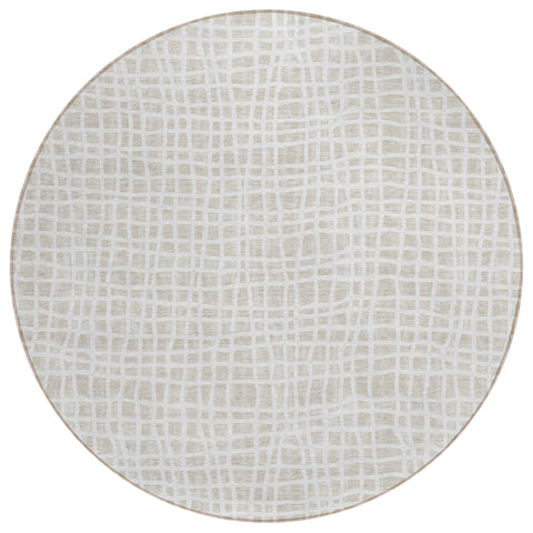 8' Ivory And Beige Round Striped Washable Indoor Outdoor Area Rug