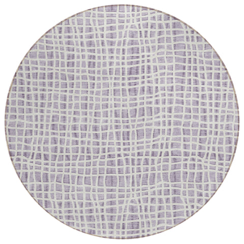 8' Lilac Purple And Ivory Round Striped Washable Indoor Outdoor Area Rug