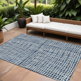 8' X 10' Navy Blue And Ivory Striped Washable Indoor Outdoor Area Rug