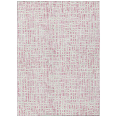 3' X 5' Pink And Ivory Striped Washable Indoor Outdoor Area Rug