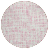8' Pink And Ivory Round Striped Washable Indoor Outdoor Area Rug