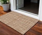 3' X 5' Orange Beige And Copper Striped Washable Indoor Outdoor Area Rug