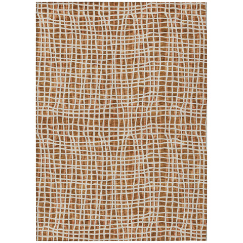 3' X 5' Orange Beige And Copper Striped Washable Indoor Outdoor Area Rug