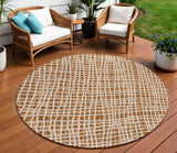 8' Orange Beige And Copper Round Striped Washable Indoor Outdoor Area Rug