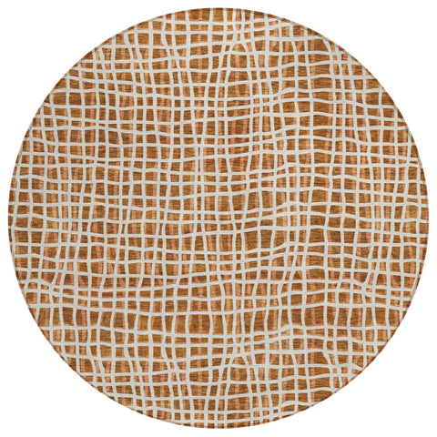 8' Orange Beige And Copper Round Striped Washable Indoor Outdoor Area Rug