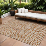 8' X 10' Orange Beige And Copper Striped Washable Indoor Outdoor Area Rug