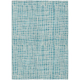 5' X 8' Teal Blue And Ivory Striped Washable Indoor Outdoor Area Rug