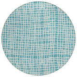 8' Teal Blue And Ivory Round Striped Washable Indoor Outdoor Area Rug