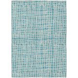 8' X 10' Teal Blue And Ivory Striped Washable Indoor Outdoor Area Rug