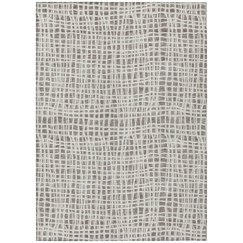3' X 5' Taupe And Beige Striped Washable Indoor Outdoor Area Rug
