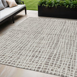 5' X 8' Taupe And Beige Striped Washable Indoor Outdoor Area Rug