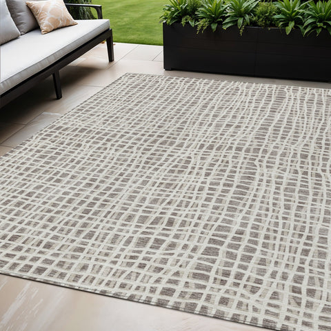 5' X 8' Taupe And Beige Striped Washable Indoor Outdoor Area Rug