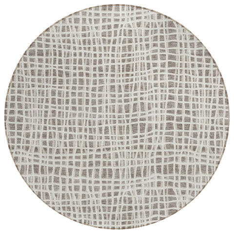8' Taupe And Beige Round Striped Washable Indoor Outdoor Area Rug