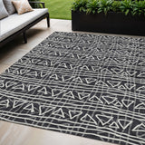 5' X 8' Black Gray And Ivory Geometric Washable Indoor Outdoor Area Rug