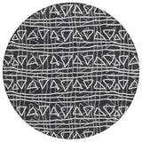 8' Black Gray And Ivory Round Geometric Washable Indoor Outdoor Area Rug
