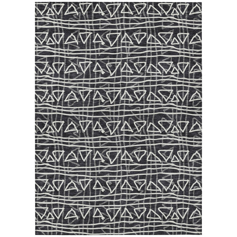 8' X 10' Black Gray And Ivory Geometric Washable Indoor Outdoor Area Rug