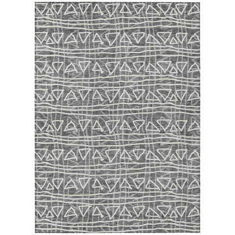 5' X 8' Charcoal Gray And Ivory Geometric Washable Indoor Outdoor Area Rug