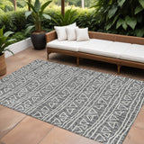 8' X 10' Charcoal Gray And Ivory Geometric Washable Indoor Outdoor Area Rug