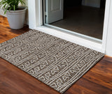 3' X 5' Chocolate And Ivory Geometric Washable Indoor Outdoor Area Rug