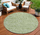 8' Green And Ivory Round Geometric Washable Indoor Outdoor Area Rug